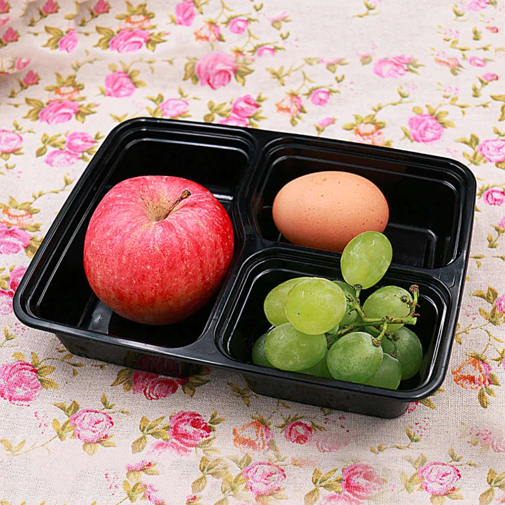 

5/10 Pcs 3 Compartment Food Storage Containers With Lids Lunchbox Picnic Food Fruits Storage Box Microwave Case Dishwasher