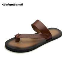 New Men REAL Leather T-Strap Tongs Flip-Flops Shoes Beach Sandal Casual Slipper Sumemer Outdoor Slides reef men s real tree phantoms thong sandal