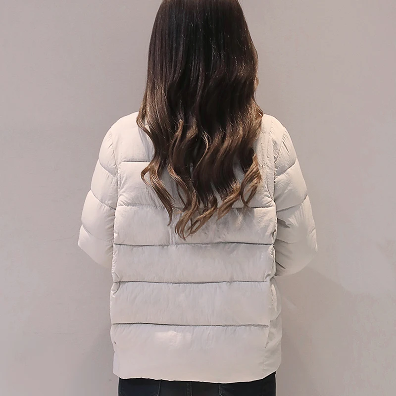 Stand collar 2017 short breast button women coat solid white black padded winter basic jacket women brief casual casaco feminino