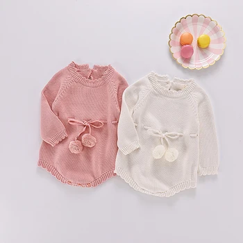 

Spring Autumn Knitted Rompers Sweater Baby Girl Long-sleeve Knitted Overalls Infant Princess Cotton Romper Lovely home comfort