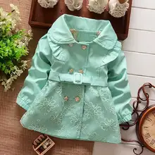 Nouveau printemps automne filles Double boutonnage Cardigan infantile bébé enfants dentelle manteau enfants manteaux manteaux ceinture tranchée S1309