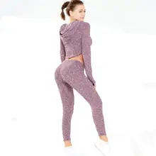 Бесшовная Спортивная одежда для йоги, комплект женской одежды для фитнеса, женские Леггинсы пуш-ап для спортзала+ спортивные костюмы с длинными рукавами из 2 предметов