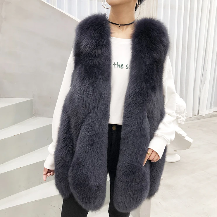 

Real Fur Vest Brand 2019 Spring Autumn Jacket Women Female Big Natural Fox Fur Long Parka Sleeveless Luxury Women Coat Fashion