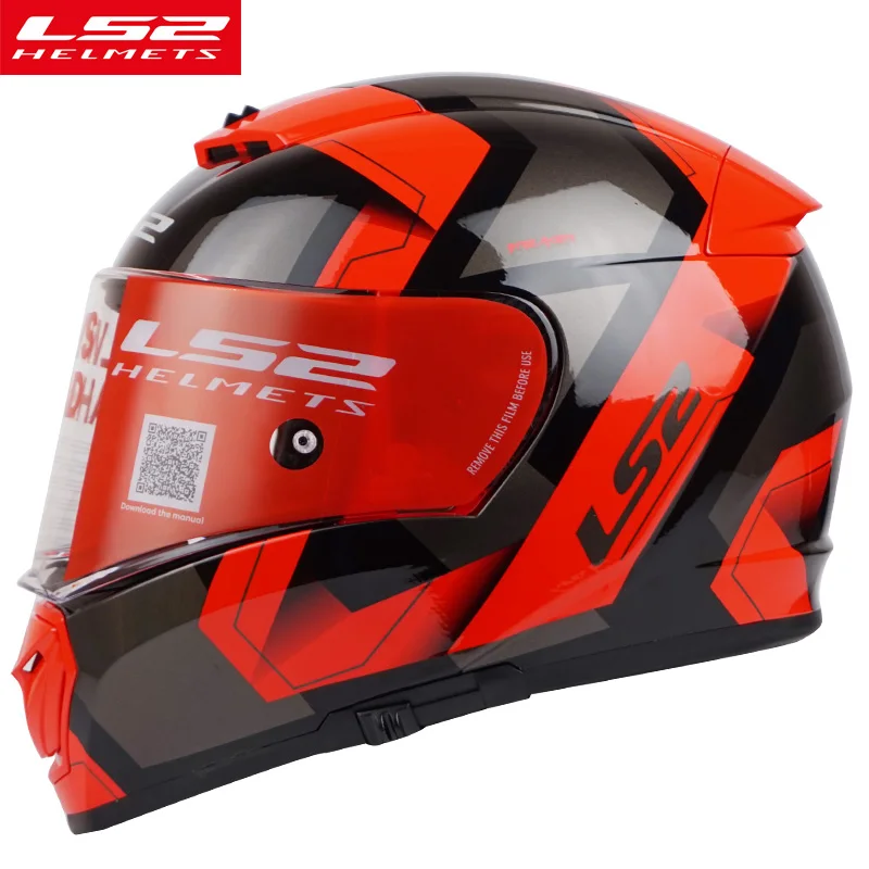 LS2 FF390 moto rcycle шлем двойной козырек полное лицо гоночный мото шлемы capacetes de moto ciclista LS2 шлемы выключатель хромированный - Цвет: Black Red