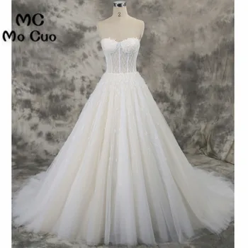

Elegant 2018 Ball Gown Wedding Dresses Illusion Bridal Gowns Sweetheart Lace Beaded vestido de noiva Wedding Dress 100% Real