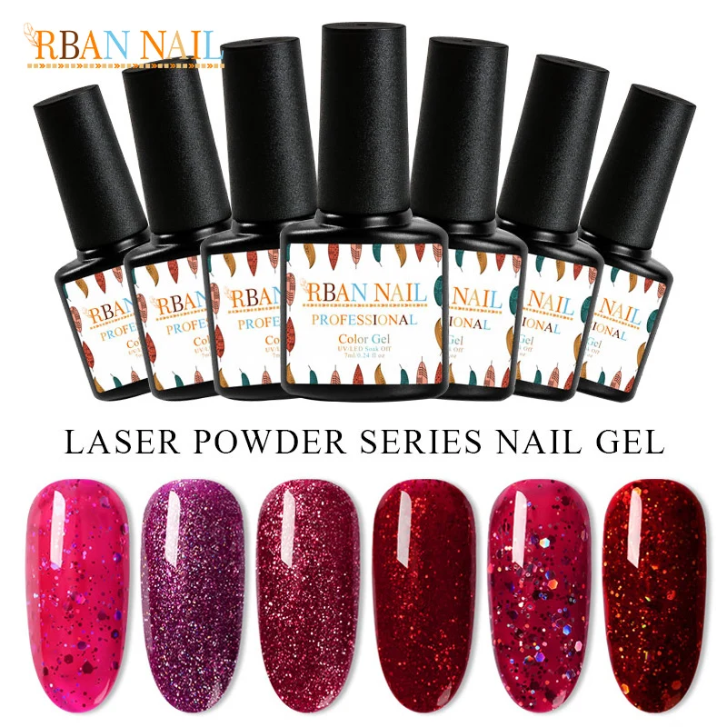 

RBAN NAIL Holographic Glitter Nail Gel Lacquer Soak Off UV LED Long Lasting Red Series Nail Art Varnish Manicure Tools