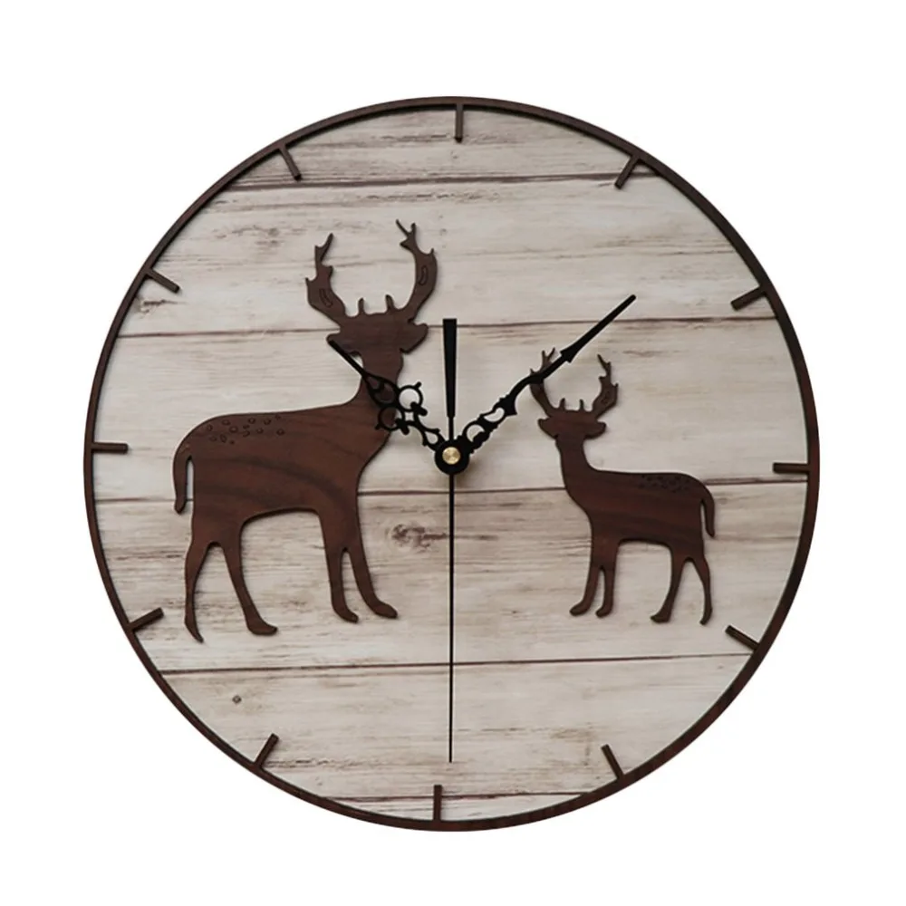 Nordic style clock creative wooden living room small elk head wall clock Home decorative wall clock