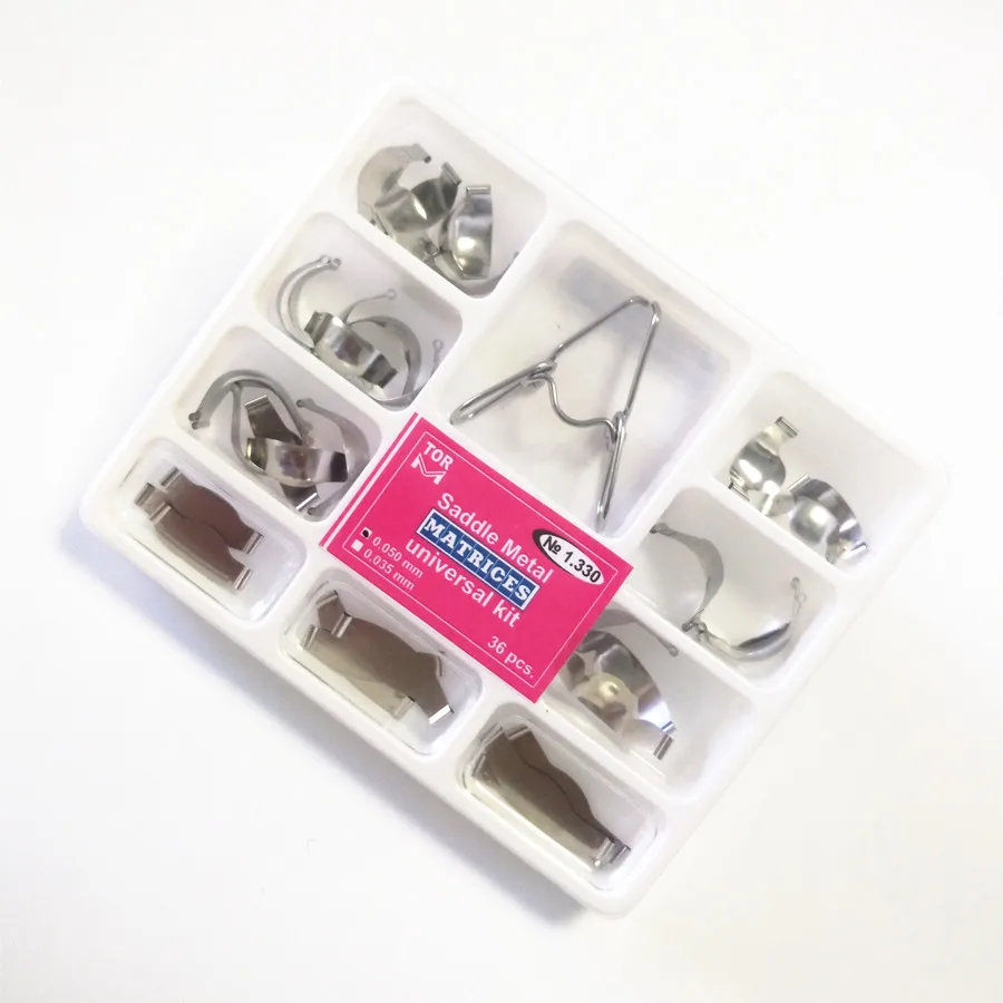 Goedkoop Dental Matrix met Springclip No.1.330 Sectionele Voorgevormd Metalen Matrices Volledige kit voor Tanden Vervanging Dentsit Gereedschap