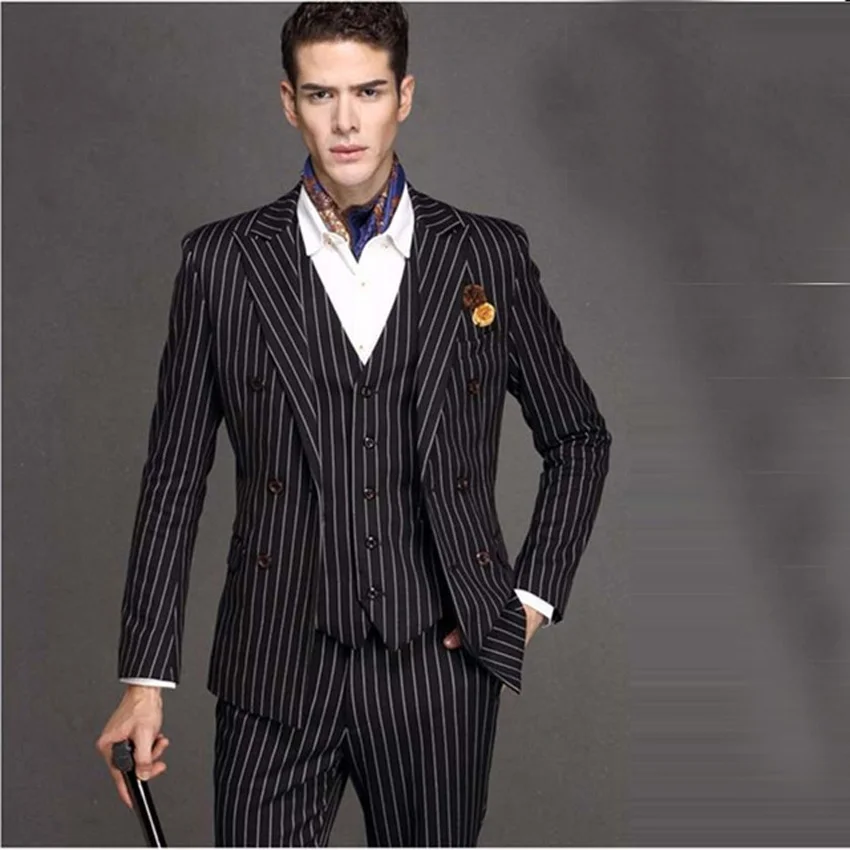 white pinstriped suit