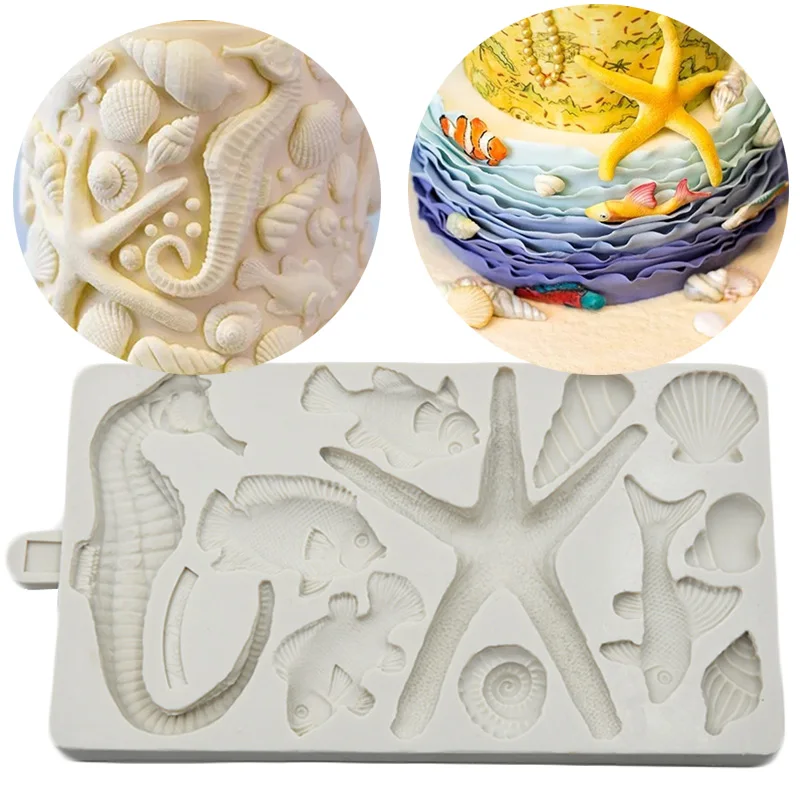 

3D Sea Horse Shell Starfish Silicone Mould Chocolate Fondant Mold DIY Party Cake Decorating Tools Cupcake Candy Fimo Clay Molds