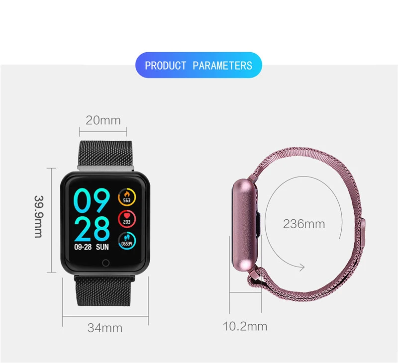 Розовые женские Смарт-часы, фитнес-браслет, пульсометр, монитор артериального давления, спортивный шагомер, смарт-браслет, IP68, умные часы, часы для мужчин