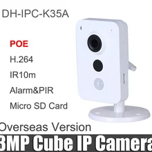 Dahua IPC-K35A 3MP cube IP камера KSeries PoE H.264 слот для sd-карты IR10m встроенный микрофон и динамик PIR сигнализация DH-IPC-K35A сетевая камера
