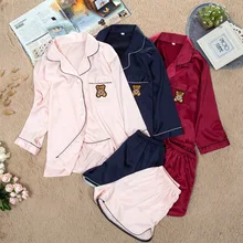 Женская шелковая пижама, элегантные весенне-летние женские пижамные комплекты из 3 предметов