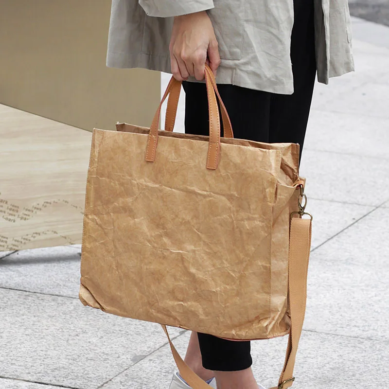 New Large Capacity Washable Kraft Paper Handbag Casual Shoulder Bag