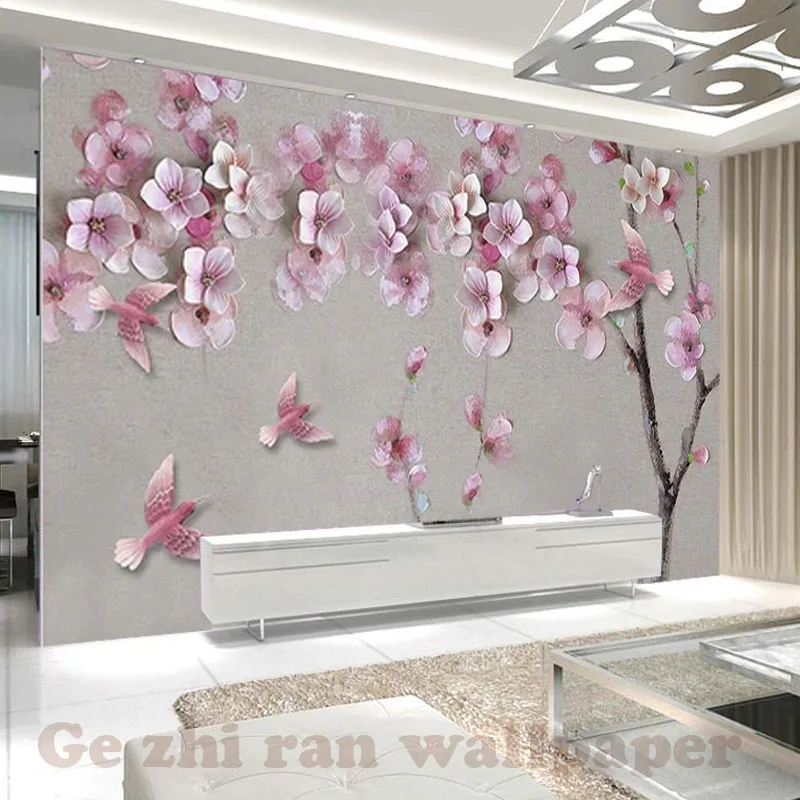 

Custom Mural WallPapers 3D stereoscopic Beautiful peach blossom Wallpaper Livingroom Bedroom background Wallpaper Home Decor