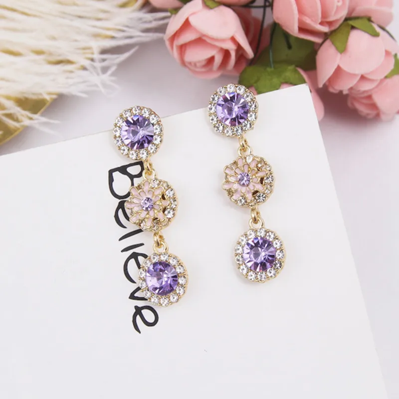 

2019 Luxury Rhinestone Multicolor Flower Long Drop Earrings For Girls Women Elegant Korean Wedding Party Accessories 5B4026