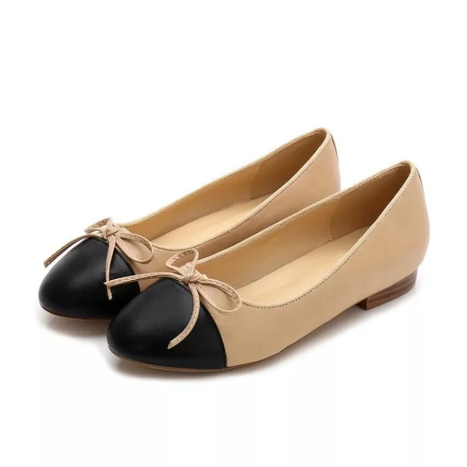 Online 2019 estate e autunno nuovo delle donne scarpe basse superficiale decorazione dell arco materiale di cuoio scarpe di balletto femminile