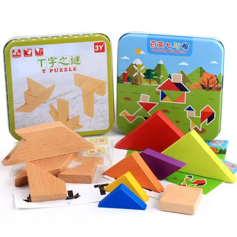 

Wood Tangram Tetris Game Educational Jigsaw Puzzle Toy Wood Puzzles for Children Brain-teaser Intelligence Preschool Education