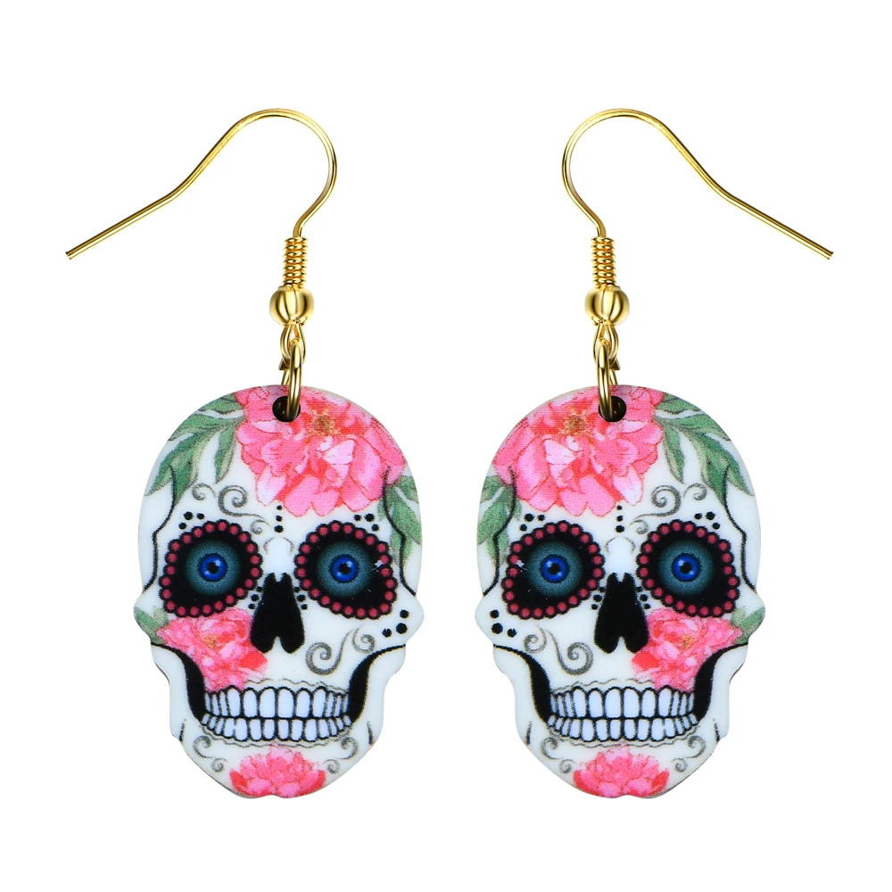

Fashion Acrylic Dangle Long Earrings Women Girls Kids Gift Jewelry Pendant Charm Accessories Drop Flower Skull Head Earrings