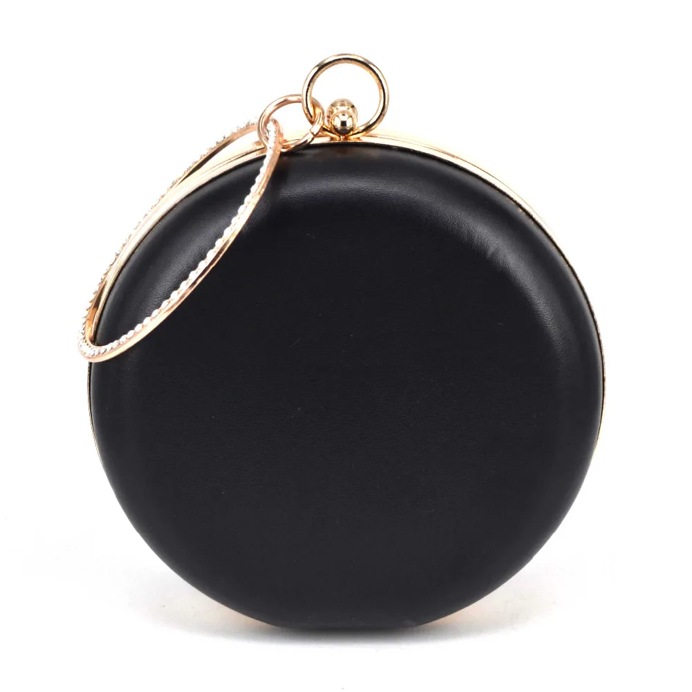 Circular pu Flower Women Clutch Evening Bag Lovely Black Wristlets Floral party Bag Wedding pochette Female Handbag x55