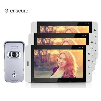 

FREE SHIPPING New7" Color Touch Screen Video DoorPhone Intercom Kit With 3 White Monitors + 700TVL Doorbell Camera IN STOCK Sale