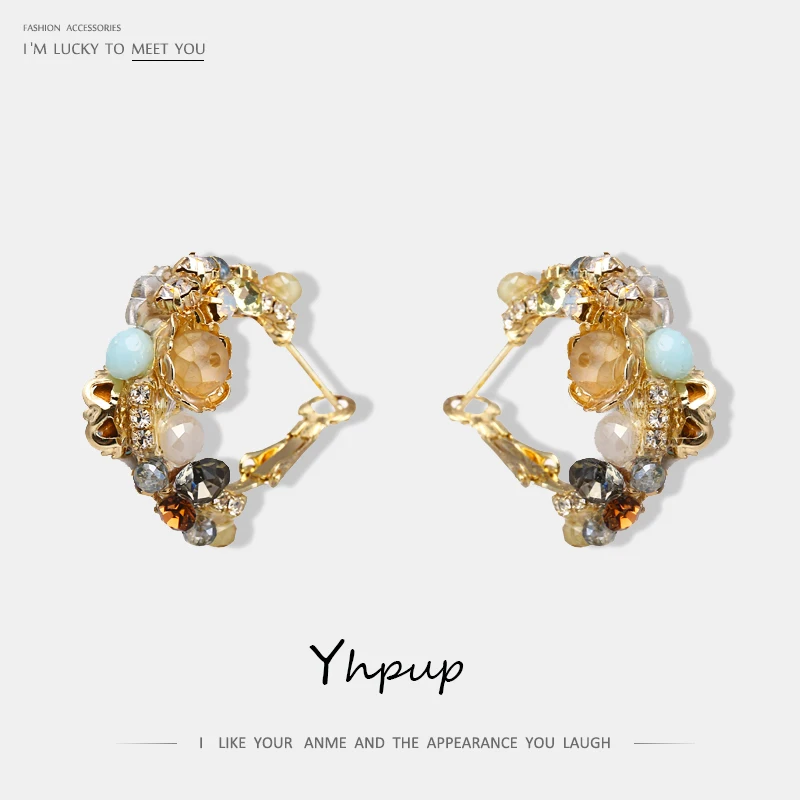 

Yhpup Fashion Exquisite Rhinestone Crystal Luxury Stud Earrings Copper Statement Charm Brincos for Female Party Jewelry Gift New