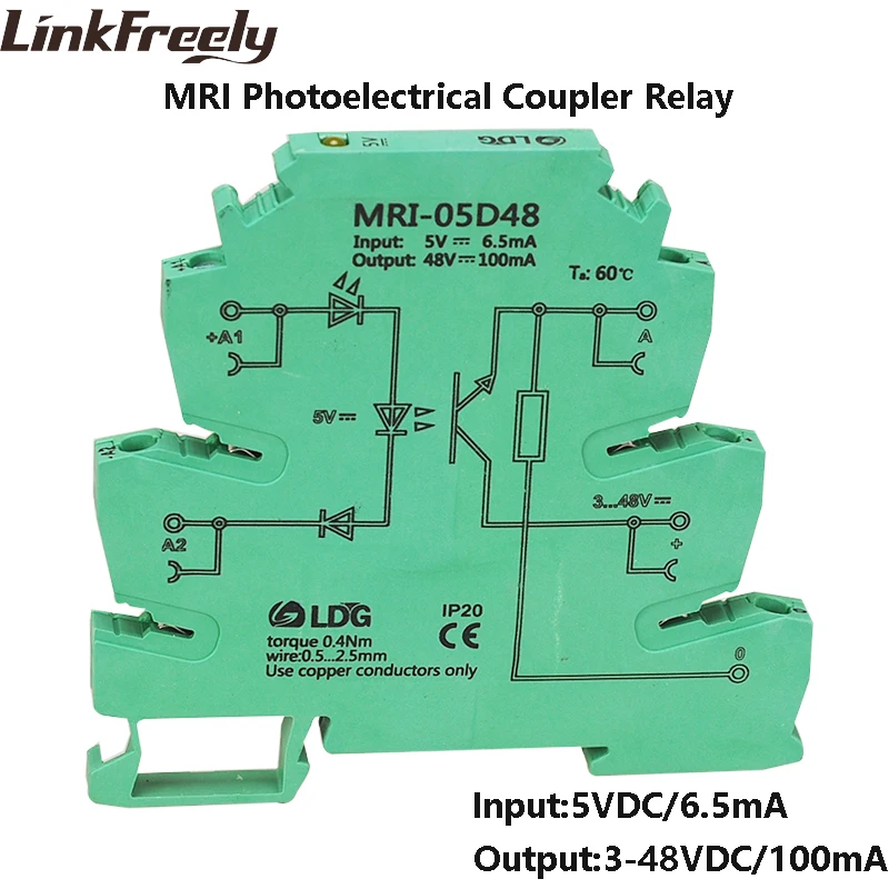 

MRI-05D48 Input 5V DC Photoelectrical Coupling-interface Relay Module PLC Optocoupler Isolating DIN Rail Relay 3.3V 12V 24V DC