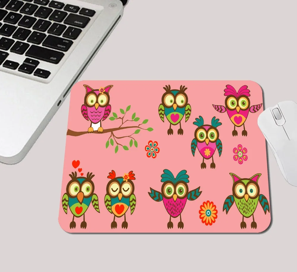 Folk Art Owl Mouse Pad Coworker Holiday Gift Bright Colors