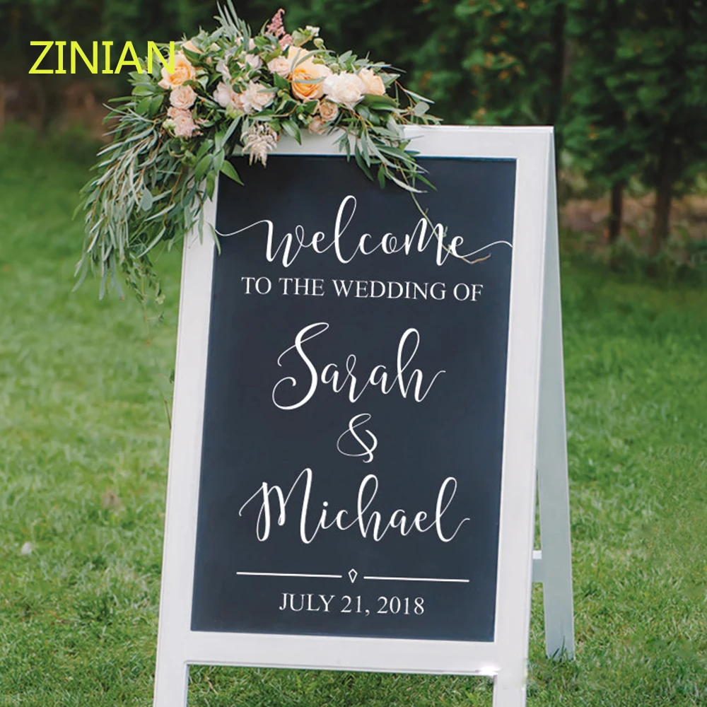 

Simple Wedding Welcome Sign Stickers Wood Decals Personalized Bride and Groom Names Sticker Rustic Wedding Decor Z783