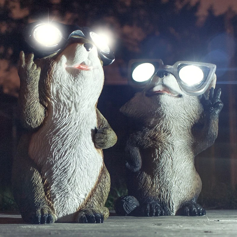 

White LED Solar Modeling Raccoon Crocodile Lamps LED Light Waterproof Owl Solar Power Lamp For Home/ Party/Garden Decoration