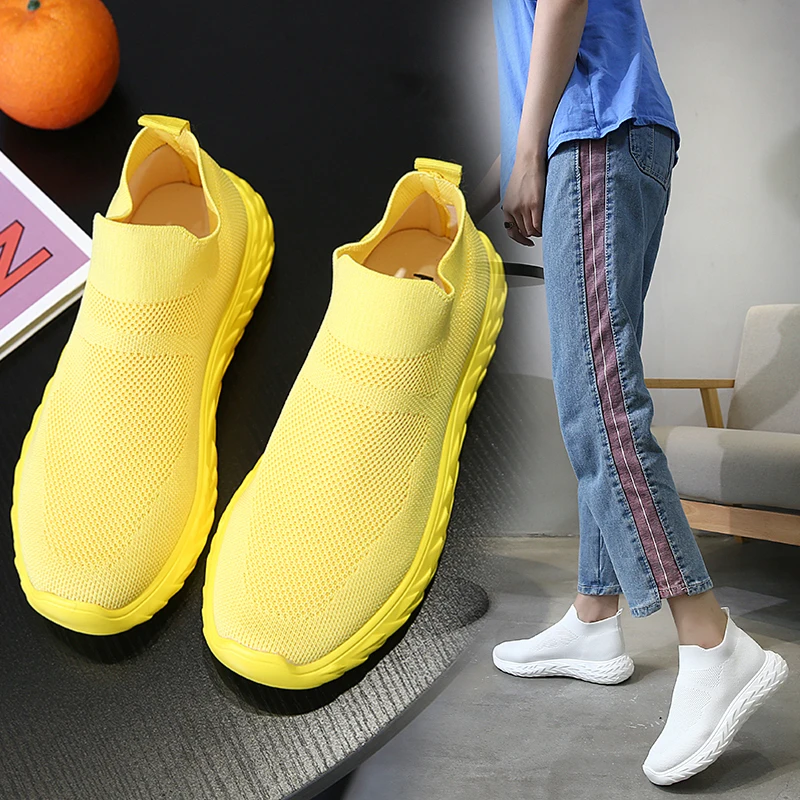2019 Summer New Women Sneakers Sock Shoes Flat Casual Comfortable Breathable Mesh Sneakers White Sneakers