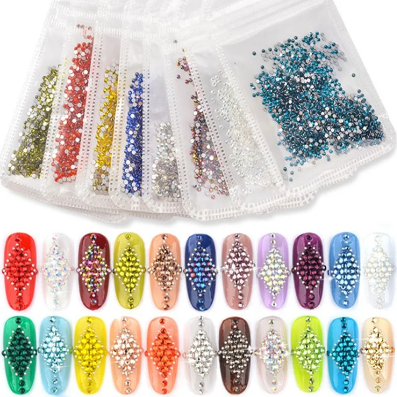 

ss6 1440PCS/Pack Crystal colors Non Hotfix Flatback Rhinestones Nail Rhinestones For Nails 3D Nail Art Decorations Gems 60