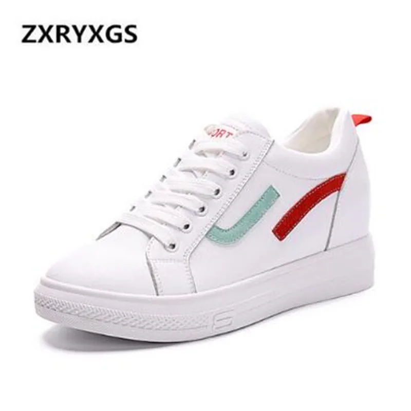 

2019 New Autumn Spell Colors Genuine Leather Shoes Women Shoes Casual Sneakers Increased High Heels Single Lace Women Sneakers