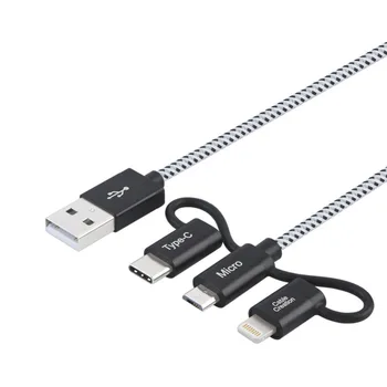 

3 in 1 Lightning Cable, CableCreation [MFi Certified] Lightning/Type C/Mirco USB Braided Data and Charging Cable