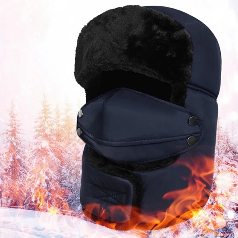 

Men Women Winter Warm Earflap Bomber Hats Caps Scarf Russian Trooper Earflap Snow Ski Hat Cap with Fack Mask Trapper Thermal Hat