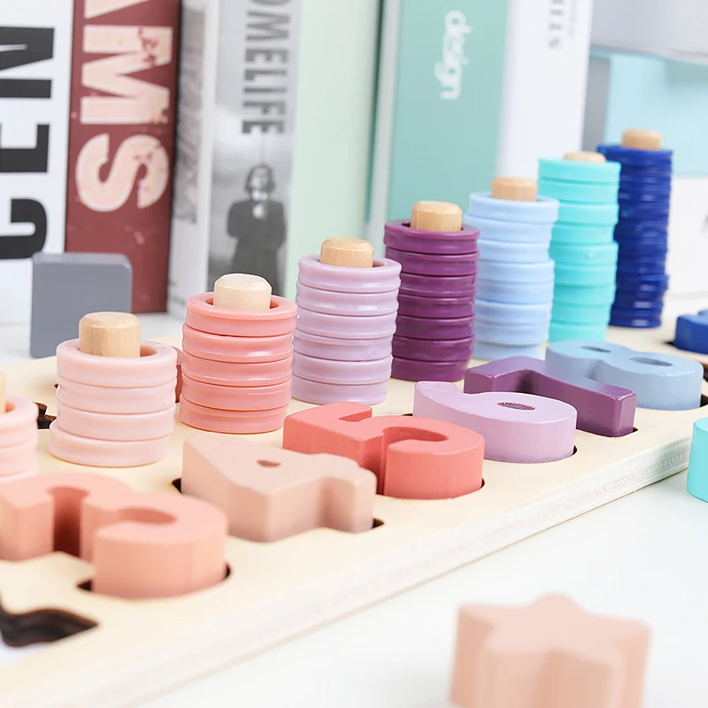  Montessori Wooden Toys Count Geometric Shape Cognition Match Baby Early Education Teaching Aids Mat - 33062963147