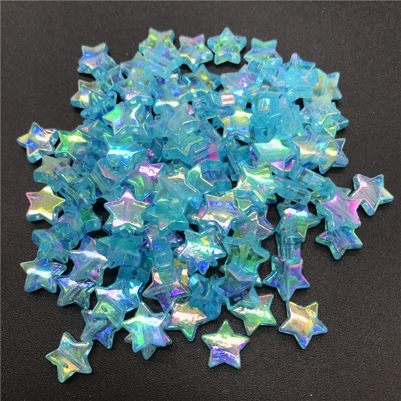 100pcs 11x4mm Acrylic Spacer Beads Five-pointed Star Transparent Rainbow Color Beads For Jewelry Making 