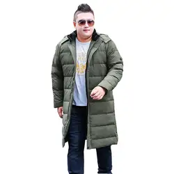 2018 для мужчин зимняя куртка мода с капюшоном Теплый Хлопок повседневное Мужчин's длинные сапоги выше колена куртка оверсайз для 170 кг