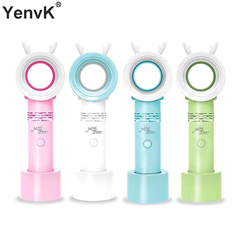 

Cartoon Mini Handheld Bladeless Fan USB Rechargeable Desktop Table Air Cooler Ventilator Portable Fan With Night Ligth For Home