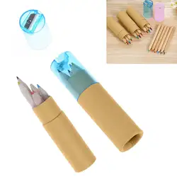 6 цветов s/бутылка натурального дерева цветные карандаши набор крафт-бумаги в бутылках цветной карандаш с точилкой для детей DIY Рисование