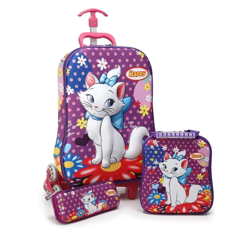 Brand 3D boy anime Lovely cat trolley case kids Climb the stairs luggage Travel rolling suitcase girl cartoon child pencil box - Цвет: 1set