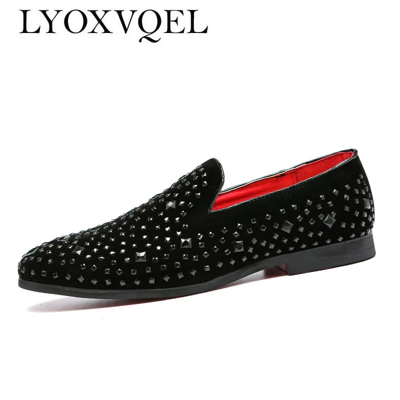 Men Loafers Black Diamond Rhinestones Spiked Loafers Rivets Shoes Red  Bottom Wedding Party Shoes M349 - Leather Casual Shoes - AliExpress