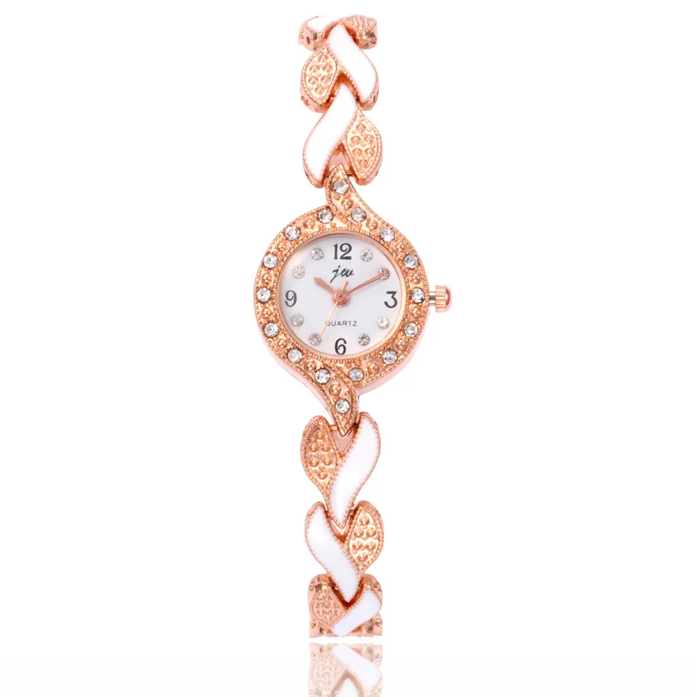 Женские модные часы-браслет из нержавеющей стали, аналоговые кварцевые круглые нарядные наручные часы, часы из розового золота, подарок для женщин - Цвет: white