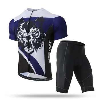 

2019 Wolf Print Thermal Fleece Cycling Clothes Men long sleeve Jersey Suit Outdoor Riding Bike MTB Clothing Bib Pants Set