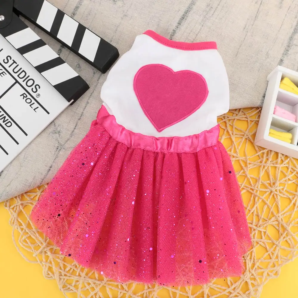 

High Quality Cute Dog Party Dress Lace Tutu Dress Heart Print Cute Pet Cat Princess Skirt Clothes For Puppy