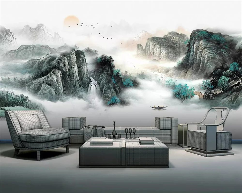 Beibehang Индивидуальные Современные papel де parede 3d обои новый китайский пейзаж гостиная украшения стены живопись