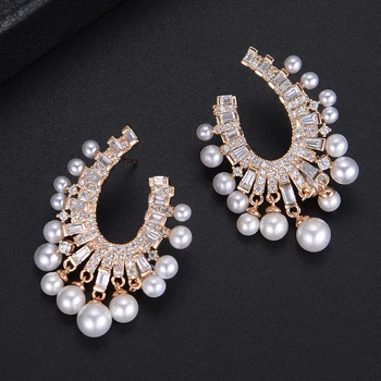 

GODKI Famous Imitation Pearl Cubic ZirconiaStud Earrings for Women Fashion Engagement Party Jewelry pendientes mujer moda 2018