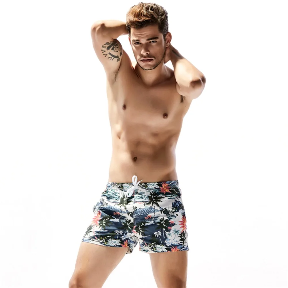 

Quick Drying Trunks Pocket Coconut Trees Printed Drawstring Lightweight Breathable Swimming Surfing Shorts Swimwear Sportswear