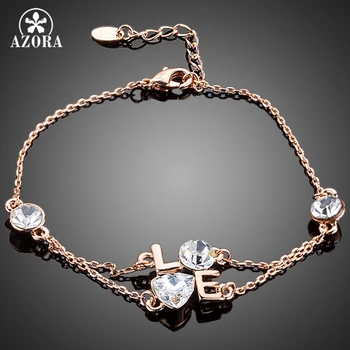 

AZORA Romantic lOVE Design for Valentine's Day Gift With Rose Gold Color Stellux Austrian Crystal Bracelet TS0139
