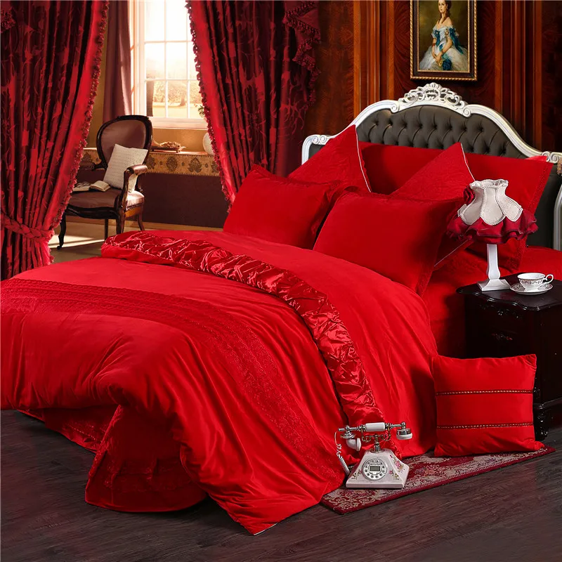 US $111.93 Winter Warm Thick Fleece Bedclothes Red Purple Grey Queen King size Bedding set 46 Duvet cover Bed spread Pillowcases